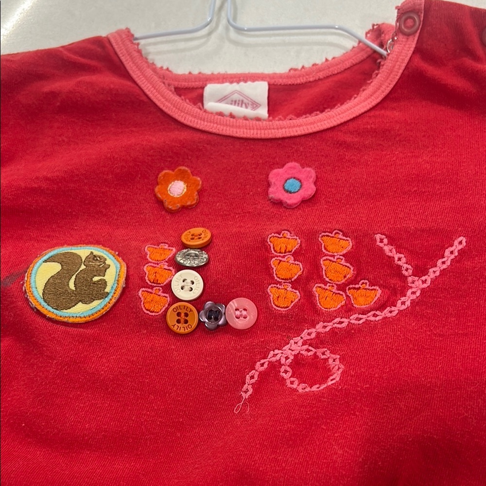 Oilily Long-Sleeve Logo Spell-out Red Shirt button Embellishments girls Sz 86 - Picture 11 of 12